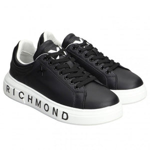 John Richmond Men's Black Leather Sneakers - Footcourt Egypt