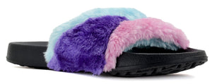 Womens' Furry Slippers Open Toe Indoor Outdoor House Casual Flat Slides - Footcourt Egypt