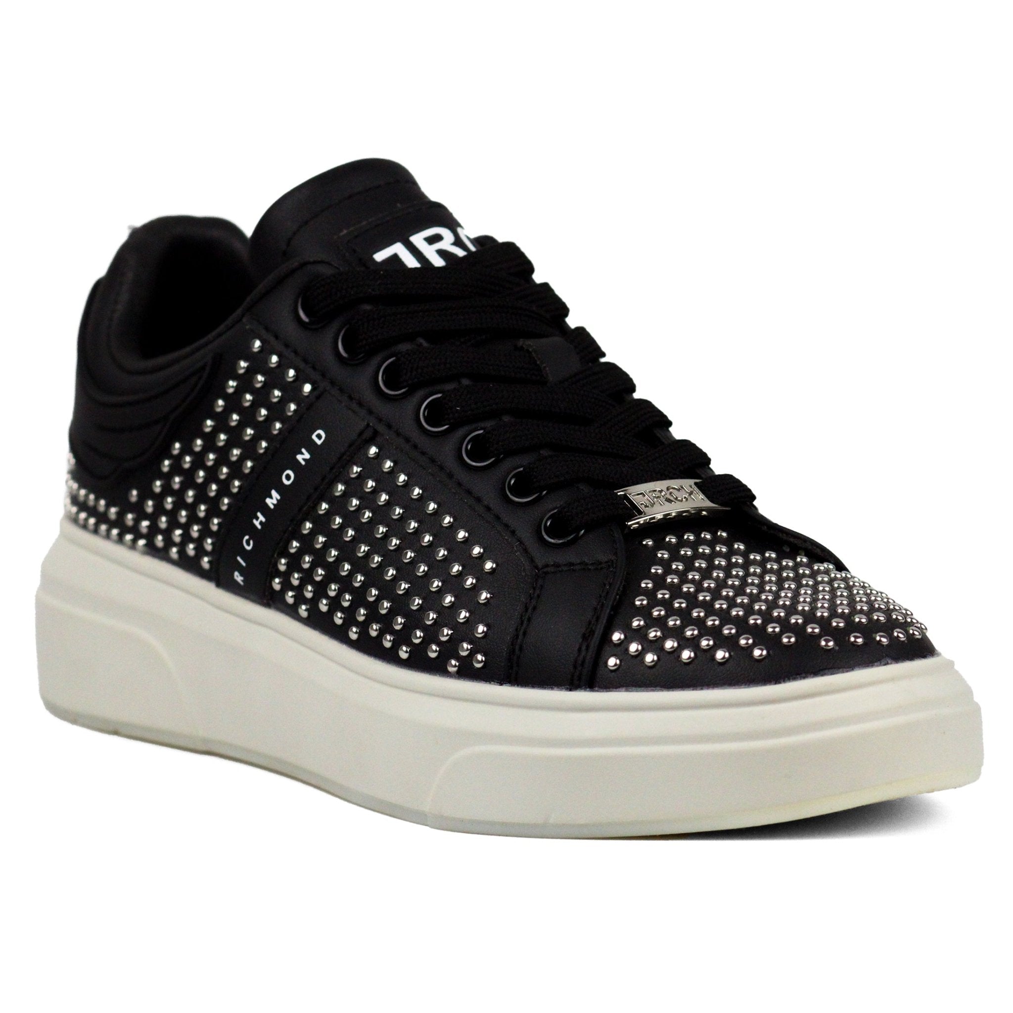 John Richmond Leather With Rivets Men Sneakers Bkw - Footcourt Egypt