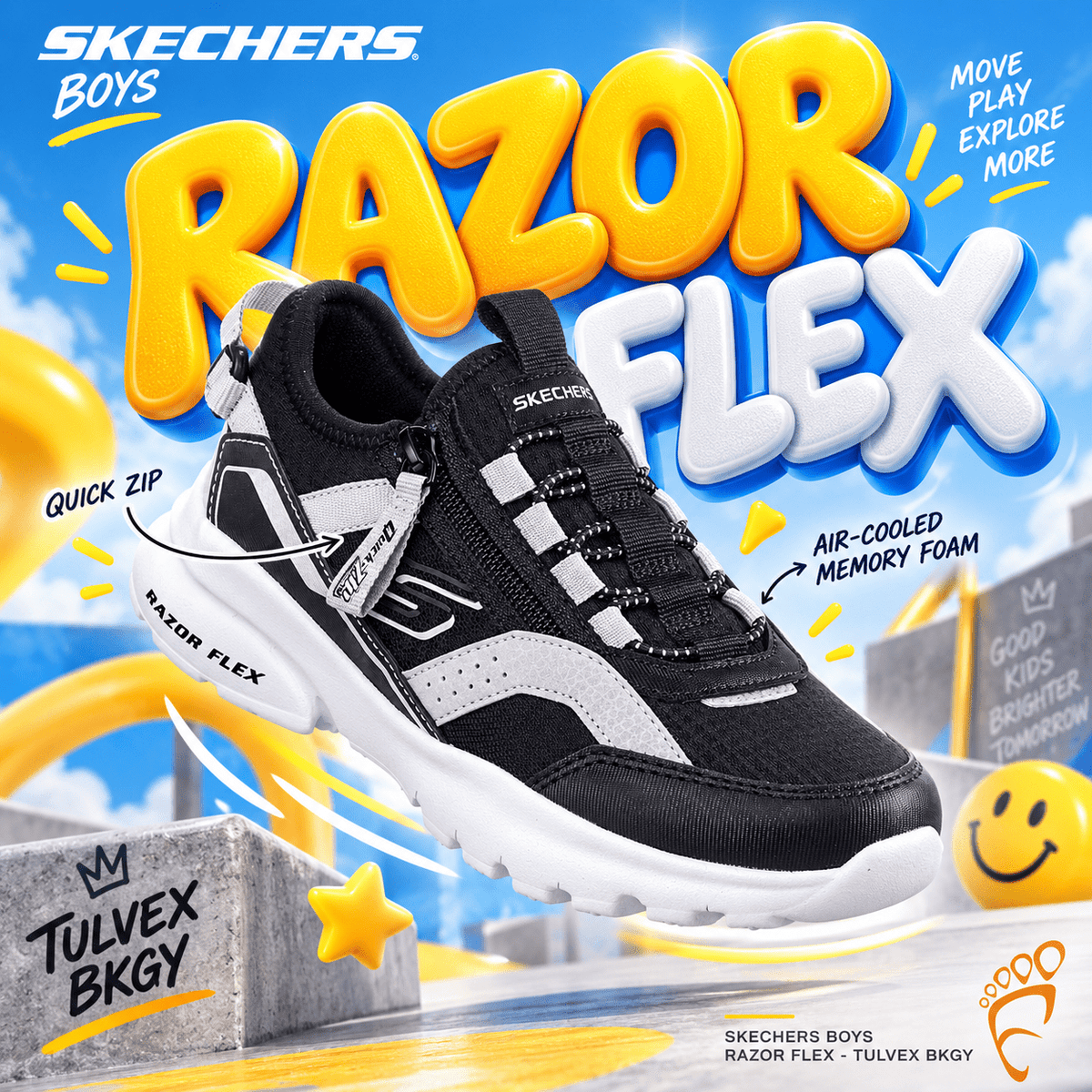 SKECHERS Boys Razor Flex - Tulvex BKGY - Footcourt Egypt