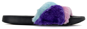 Womens' Furry Slippers Open Toe Indoor Outdoor House Casual Flat Slides - Footcourt Egypt