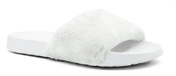 Womens' Furry Slippers Open Toe Indoor Outdoor House Casual Flat Slides - Footcourt Egypt